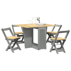 5 Piece Butterfly Dining Set - Foldable & Extendable Grey Pinewood Table with 4 Chairs | Modern & Space-Saving Design