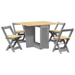 5 Piece Butterfly Dining Set - Foldable & Extendable Grey Pinewood Table with 4 Chairs | Modern & Space-Saving Design