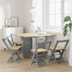 5 Piece Butterfly Dining Set - Foldable & Extendable Grey Pinewood Table with 4 Chairs | Modern & Space-Saving Design