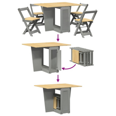 5 Piece Butterfly Dining Set - Foldable & Extendable Grey Pinewood Table with 4 Chairs | Modern & Space-Saving Design