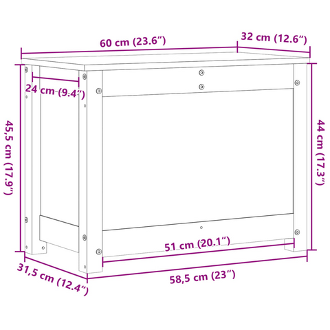 White Solid Wood Pine Storage Box - 60x32x45.5 cm Home Organizer