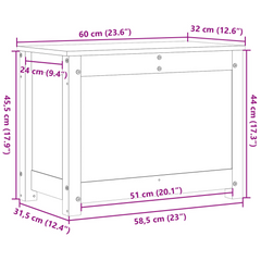 White Solid Wood Pine Storage Box - 60x32x45.5 cm Home Organizer