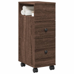 Narrow Bathroom Cabinet with Wheels Brown Oak Engineered Wood