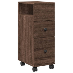 Narrow Bathroom Cabinet with Wheels Brown Oak Engineered Wood