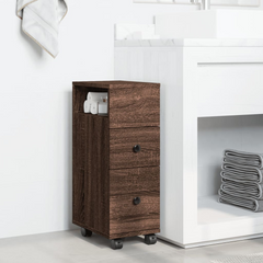 Narrow Bathroom Cabinet with Wheels Brown Oak Engineered Wood