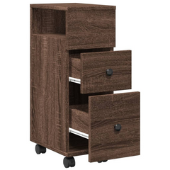 Narrow Bathroom Cabinet with Wheels Brown Oak Engineered Wood