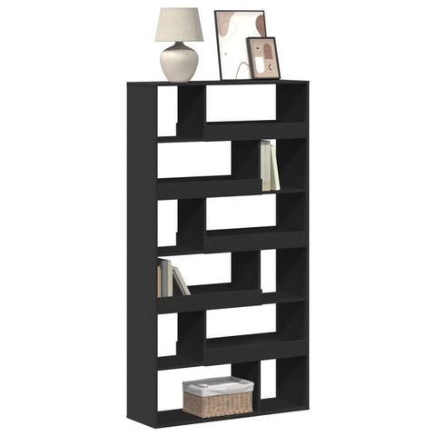 Black Engineered Wood Bookcase - 12 Compartments, 100x33x187.5 cm