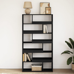 Black Engineered Wood Bookcase - 12 Compartments, 100x33x187.5 cm