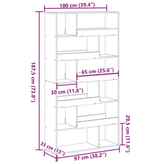 Black Engineered Wood Bookcase - 12 Compartments, 100x33x187.5 cm