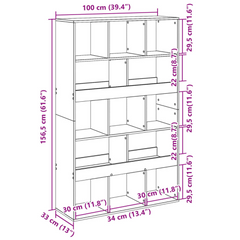 White Engineered Wood Bookcase - 13 Compartments, 100x33x156.5 cm