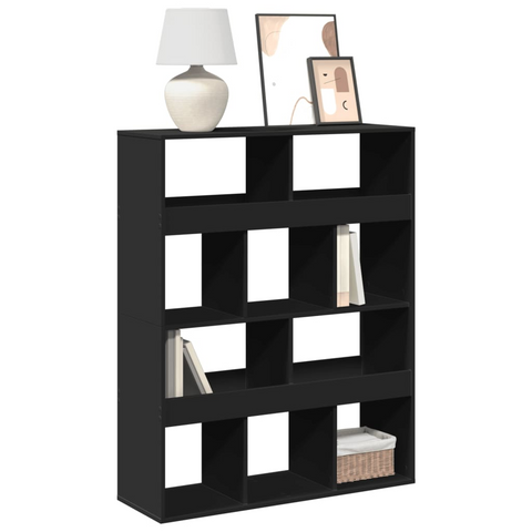 Black Bookcase 100x33x125.5 cm | Modern Engineered Wood Bookshelf with 10 Compartments