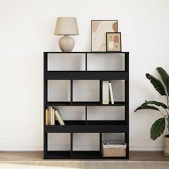 Black Bookcase 100x33x125.5 cm | Modern Engineered Wood Bookshelf with 10 Compartments