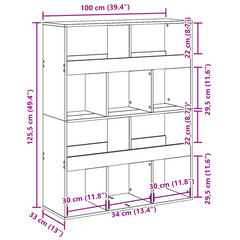 Black Bookcase 100x33x125.5 cm | Modern Engineered Wood Bookshelf with 10 Compartments