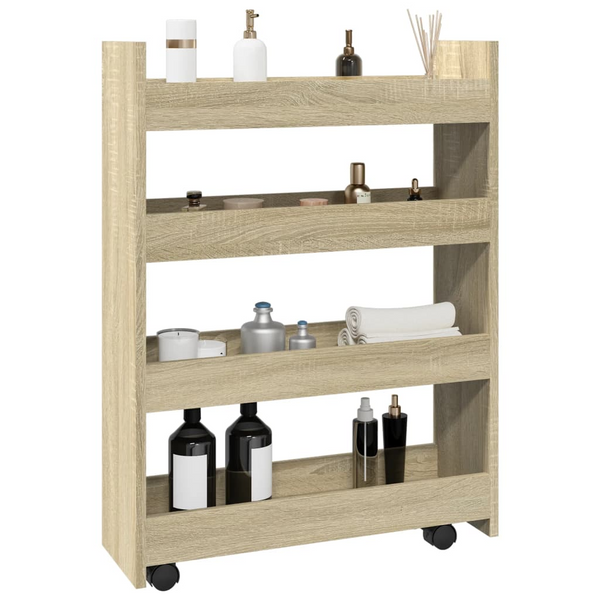 4-Tier Narrow Storage Trolley, Sonoma Oak, Engineered Wood - Mobile, Versatile, and Stylish Organization Solution