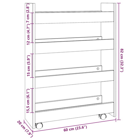 4-Tier Narrow Storage Trolley, Sonoma Oak, Engineered Wood - Mobile, Versatile, and Stylish Organization Solution