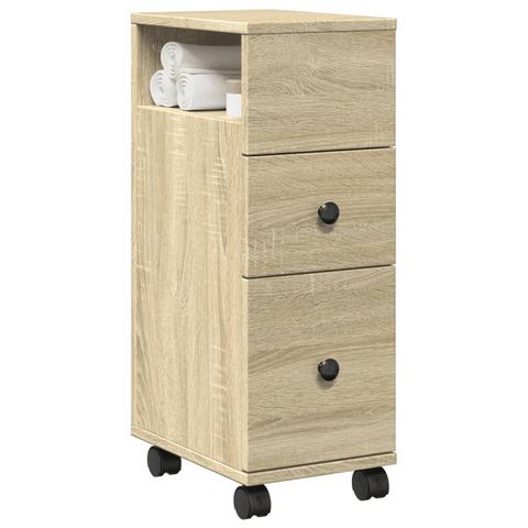 Narrow Bathroom Cabinet with Wheels Sonoma Oak Engineered Wood