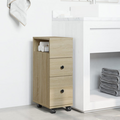 Narrow Bathroom Cabinet with Wheels Sonoma Oak Engineered Wood