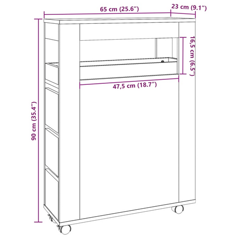 Narrow Bathroom Cabinet with Wheels Grey Sonoma Engineered Wood