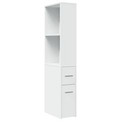 Narrow Bathroom Cupboard with Wheels - Tall, White Engineered Wood Storage Solution, 135 cm High