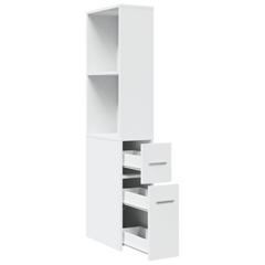 Narrow Bathroom Cupboard with Wheels - Tall, White Engineered Wood Storage Solution, 135 cm High