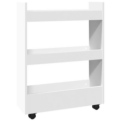 3-Tier Narrow Storage Trolley in White - Engineered Wood, Versatile Rolling Cart for Home, Kitchen, and Bathroom