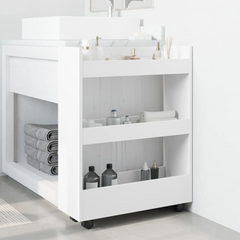 3-Tier Narrow Storage Trolley in White - Engineered Wood, Versatile Rolling Cart for Home, Kitchen, and Bathroom