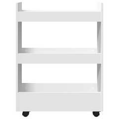 3-Tier Narrow Storage Trolley in White - Engineered Wood, Versatile Rolling Cart for Home, Kitchen, and Bathroom