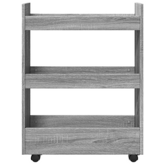 3 Tier Narrow Storage Trolley in Grey Sonoma Engineered Wood - Mobile Utility Organizer for Kitchen, Bathroom, and Living Room