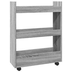 3 Tier Narrow Storage Trolley in Grey Sonoma Engineered Wood - Mobile Utility Organizer for Kitchen, Bathroom, and Living Room