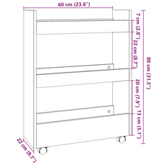 3 Tier Narrow Storage Trolley in Grey Sonoma Engineered Wood - Mobile Utility Organizer for Kitchen, Bathroom, and Living Room