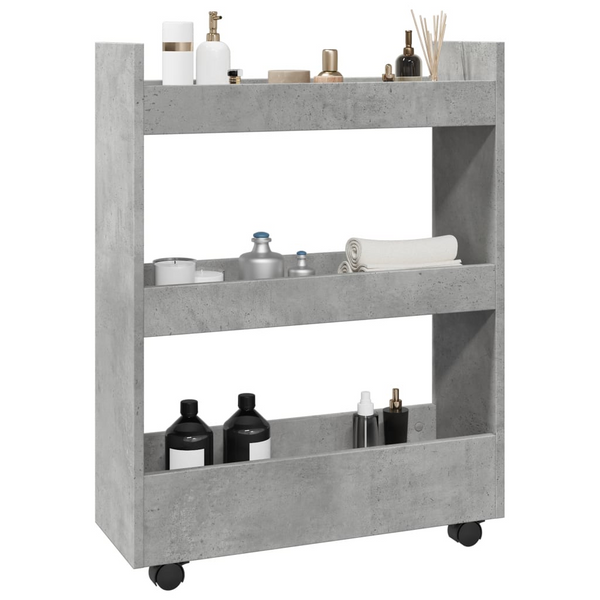 3-Tier Narrow Storage Trolley in Concrete Grey - Engineered Wood | Mobile and Versatile Organizer for Home & Office