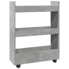 3-Tier Narrow Storage Trolley in Concrete Grey - Engineered Wood | Mobile and Versatile Organizer for Home & Office