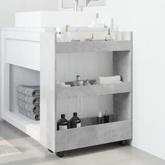 3-Tier Narrow Storage Trolley in Concrete Grey - Engineered Wood | Mobile and Versatile Organizer for Home & Office