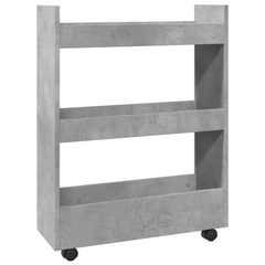 3-Tier Narrow Storage Trolley in Concrete Grey - Engineered Wood | Mobile and Versatile Organizer for Home & Office