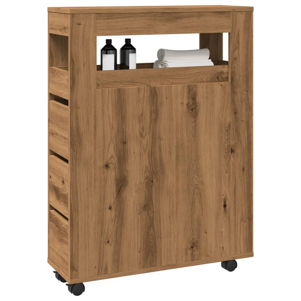 Narrow Bathroom Cabinet with Wheels Artisian Oak Engineered Wood