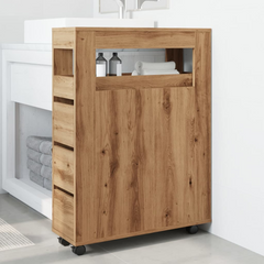 Narrow Bathroom Cabinet with Wheels Artisian Oak Engineered Wood