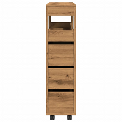 Narrow Bathroom Cabinet with Wheels Artisian Oak Engineered Wood