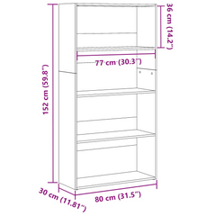 Elegant Bookcase in Sonoma Oak - 80x30x152 cm, Durable Engineered Wood with Open Compartments