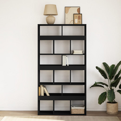 Black Engineered Wood Bookcase with 15 Compartments - 100x33x187.5 cm