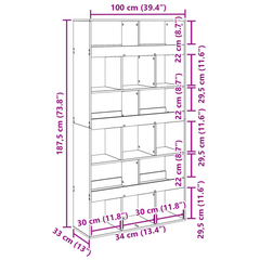 Black Engineered Wood Bookcase with 15 Compartments - 100x33x187.5 cm