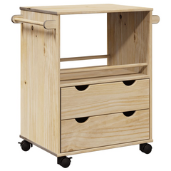 Kitchen Trolley 59x45x80 cm - Solid Pine Wood with Honey Wax Finish and Lockable Wheels