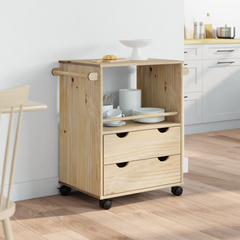 Kitchen Trolley 59x45x80 cm - Solid Pine Wood with Honey Wax Finish and Lockable Wheels