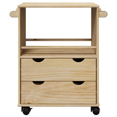 Kitchen Trolley 59x45x80 cm - Solid Pine Wood with Honey Wax Finish and Lockable Wheels