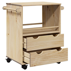 Kitchen Trolley 59x45x80 cm - Solid Pine Wood with Honey Wax Finish and Lockable Wheels