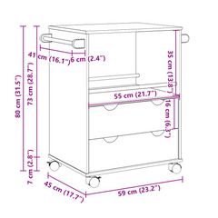 Kitchen Trolley 59x45x80 cm - Solid Pine Wood with Honey Wax Finish and Lockable Wheels