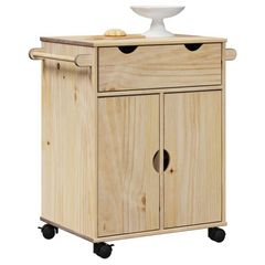 Solid Pine Wood Kitchen Trolley 59x45x80 cm with Storage and Wheels - Rustic, Durable, and Mobile