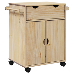 Solid Pine Wood Kitchen Trolley 59x45x80 cm with Storage and Wheels - Rustic, Durable, and Mobile