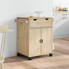 Solid Pine Wood Kitchen Trolley 59x45x80 cm with Storage and Wheels - Rustic, Durable, and Mobile