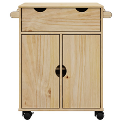 Solid Pine Wood Kitchen Trolley 59x45x80 cm with Storage and Wheels - Rustic, Durable, and Mobile