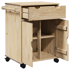 Solid Pine Wood Kitchen Trolley 59x45x80 cm with Storage and Wheels - Rustic, Durable, and Mobile